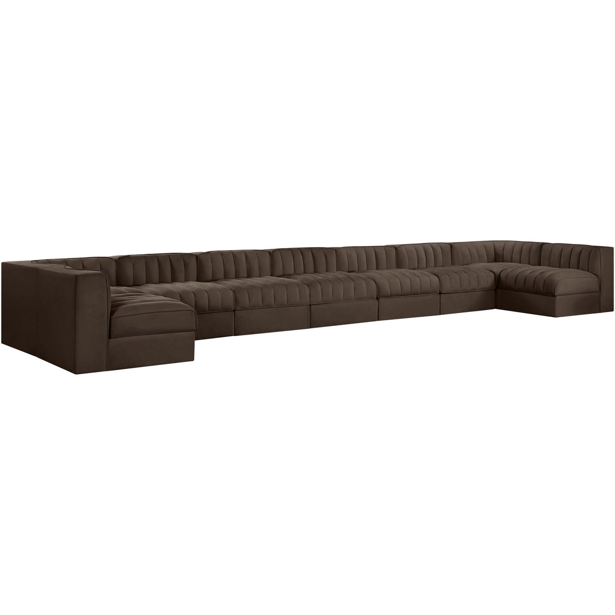 Rummi Brown Velvet Performance Fabric Upholstered 9 Piece Modular Sectional Sofa