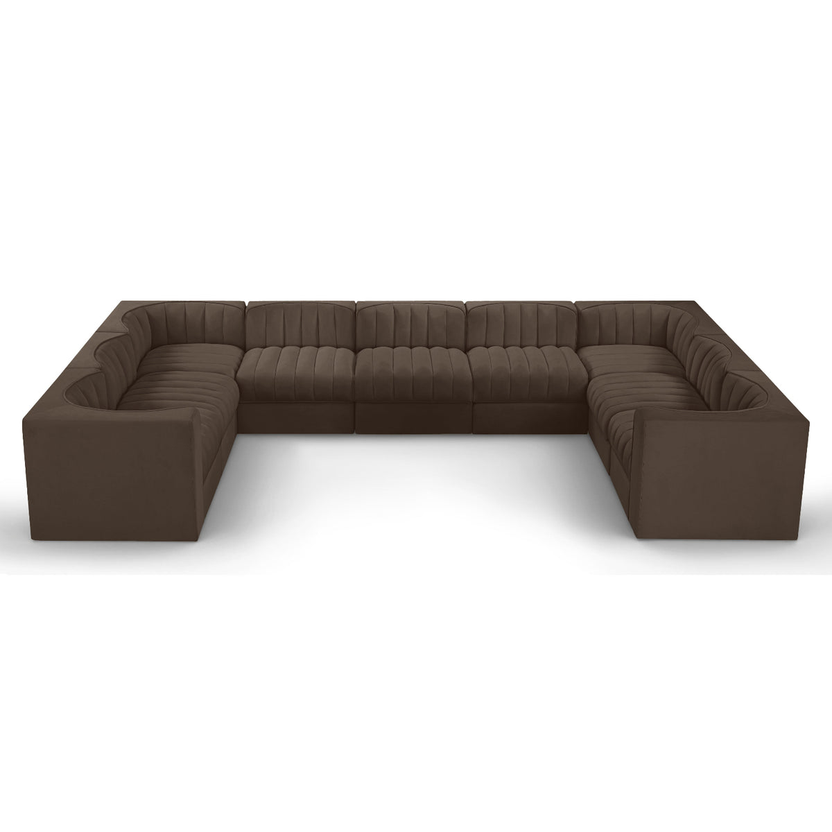 Rummi Brown Velvet Performance Fabric Upholstered 9pc. Modular Sectional in brown velvet, 155"W x 97"D, primary product view