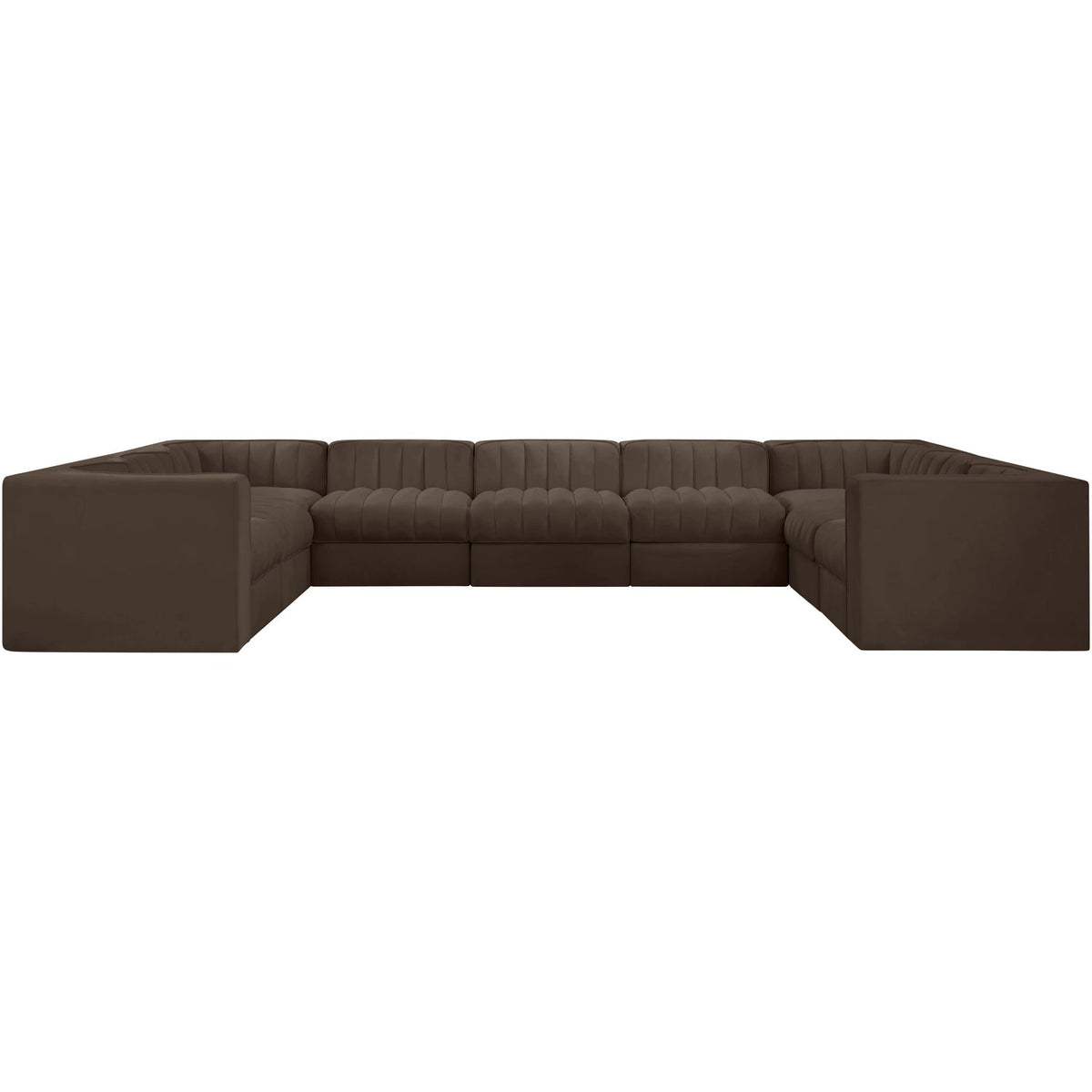 Rummi Brown Velvet Performance Fabric Upholstered 9 Piece Modular Sectional Sofa