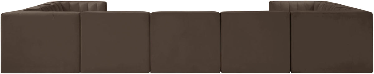 Rummi Brown Velvet Performance Fabric Upholstered 9 Piece Modular Sectional Sofa