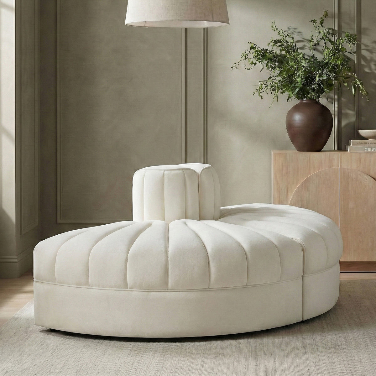 Rummi Cream Velvet Performance Fabric Upholstered 2Piece. Modular Sofa