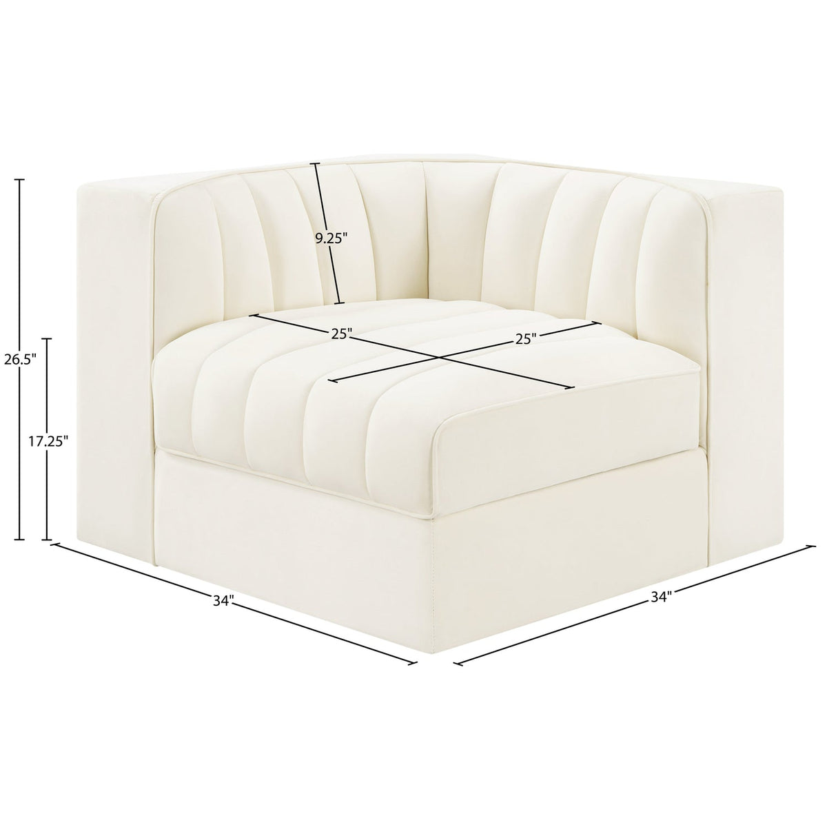 Rummi Cream Velvet Performance Fabric Upholstered Modular Chair