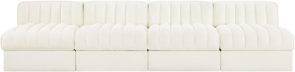 Rummi Cream Velvet Performance Fabric Upholstered 4 Piece Modular Sofa