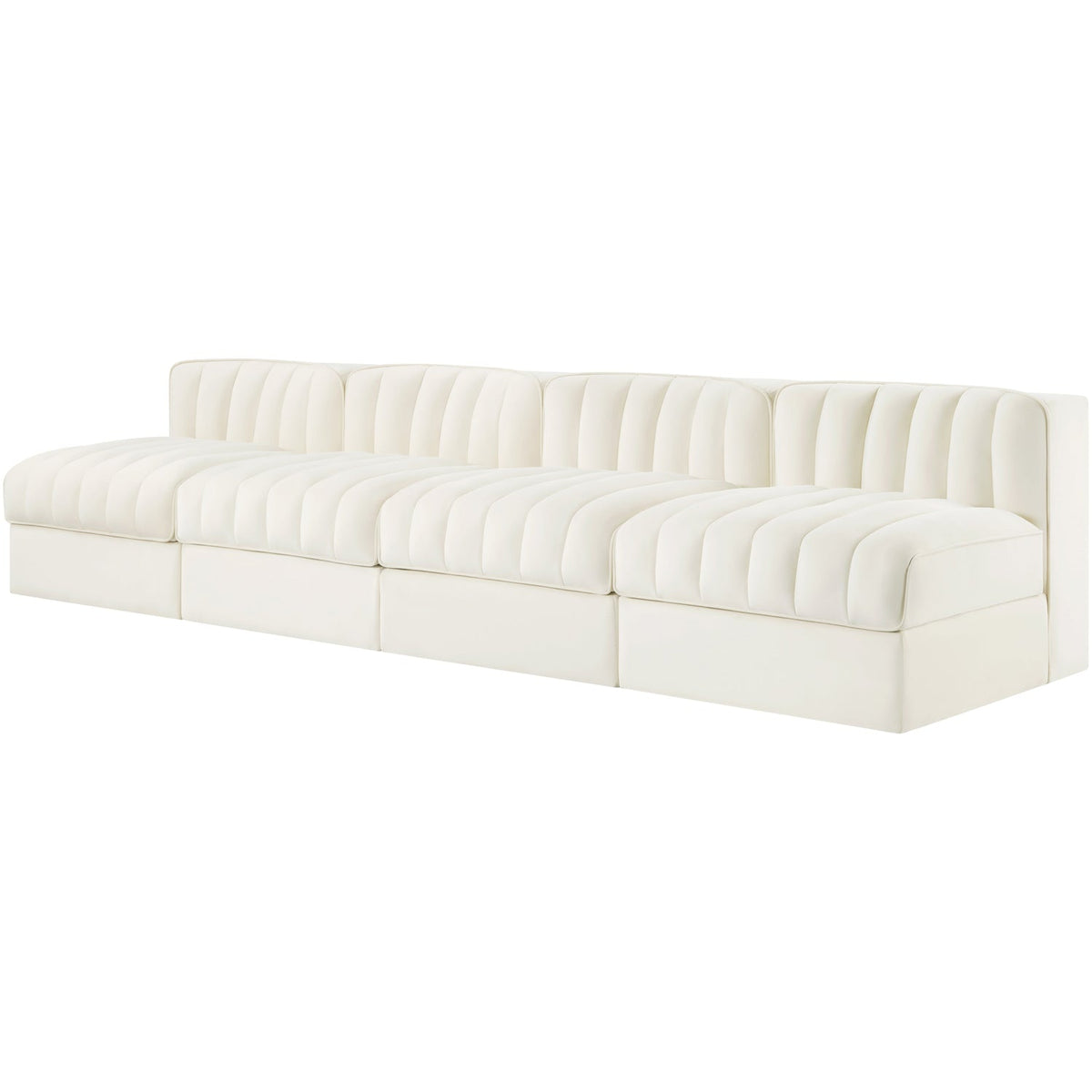 Rummi Cream Velvet Performance Fabric Upholstered 4 Piece Modular Sofa