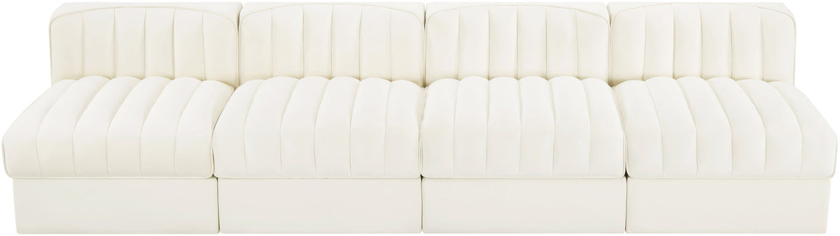 Rummi Cream Velvet Performance Fabric Upholstered 4 Piece Modular Sofa