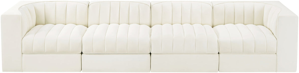 Rummi Cream Velvet Performance Fabric Upholstered 4 Piece Modular Sofa