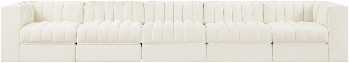 Rummi Cream Velvet Performance Fabric Upholstered 5 Piece Modular Sofa