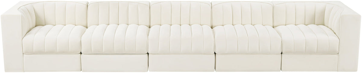 Rummi Cream Velvet Performance Fabric Upholstered 5 Piece Modular Sofa