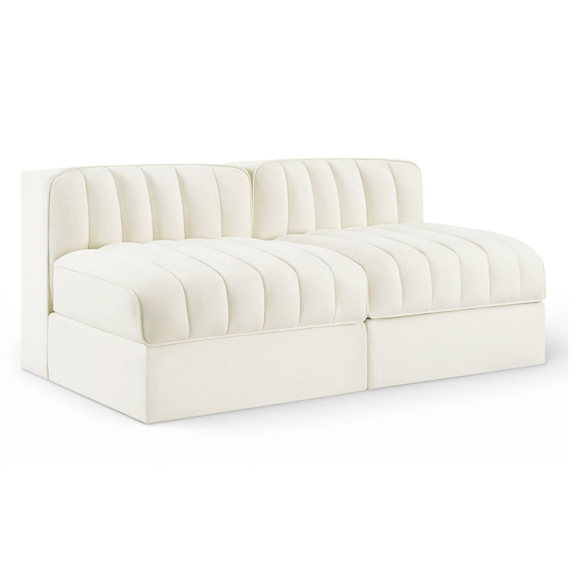 Rummi Cream Velvet Performance Fabric Upholstered 2pc. Modular Loveseat in cream velvet, primary product view