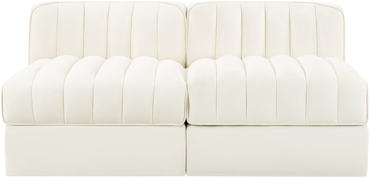 Rummi Cream Velvet Performance Fabric Upholstered 2 Piece Modular Loveseat