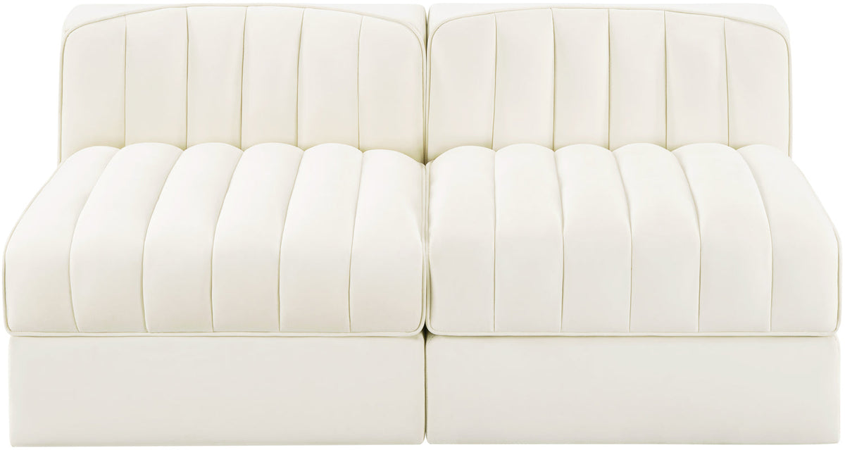 Rummi Cream Velvet Performance Fabric Upholstered 2 Piece Modular Loveseat