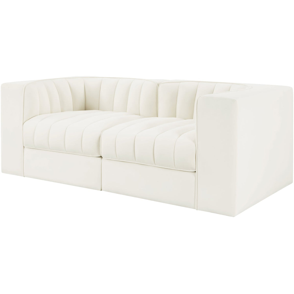 Rummi Cream Velvet Performance Fabric Upholstered 2 Piece Modular Loveseat