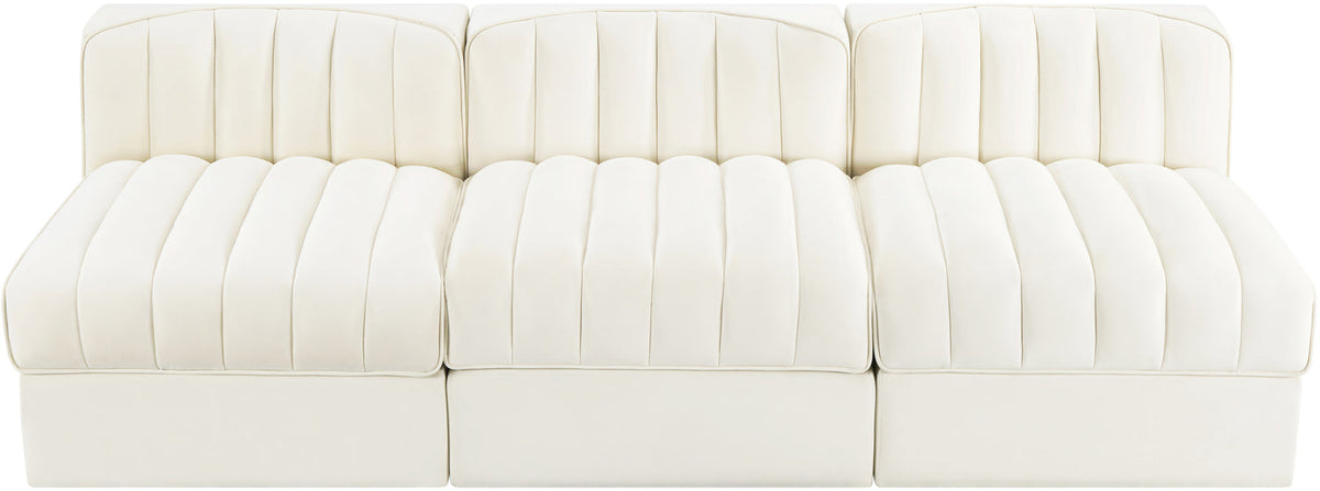 Rummi Cream Velvet Performance Fabric Upholstered 3 Piece Modular Sofa