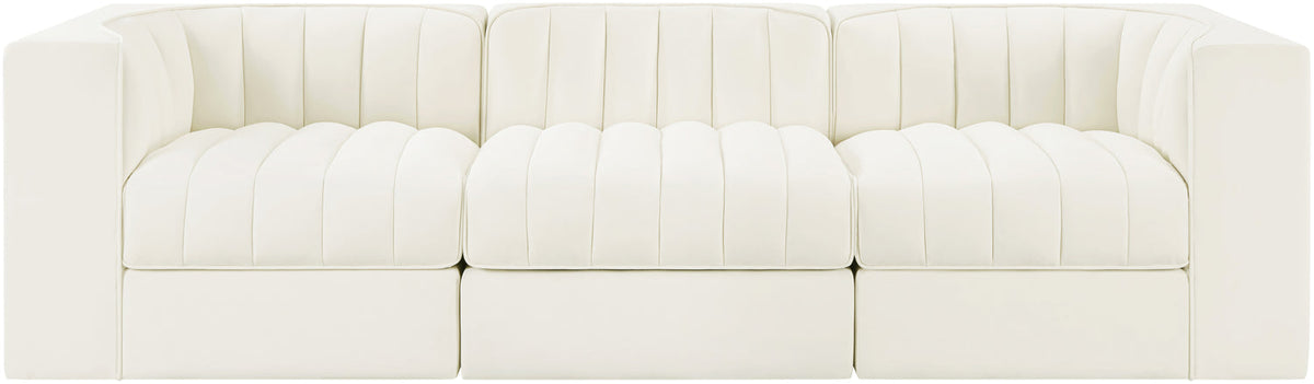 Rummi Cream Velvet Performance Fabric Upholstered 3 Piece Modular Sofa