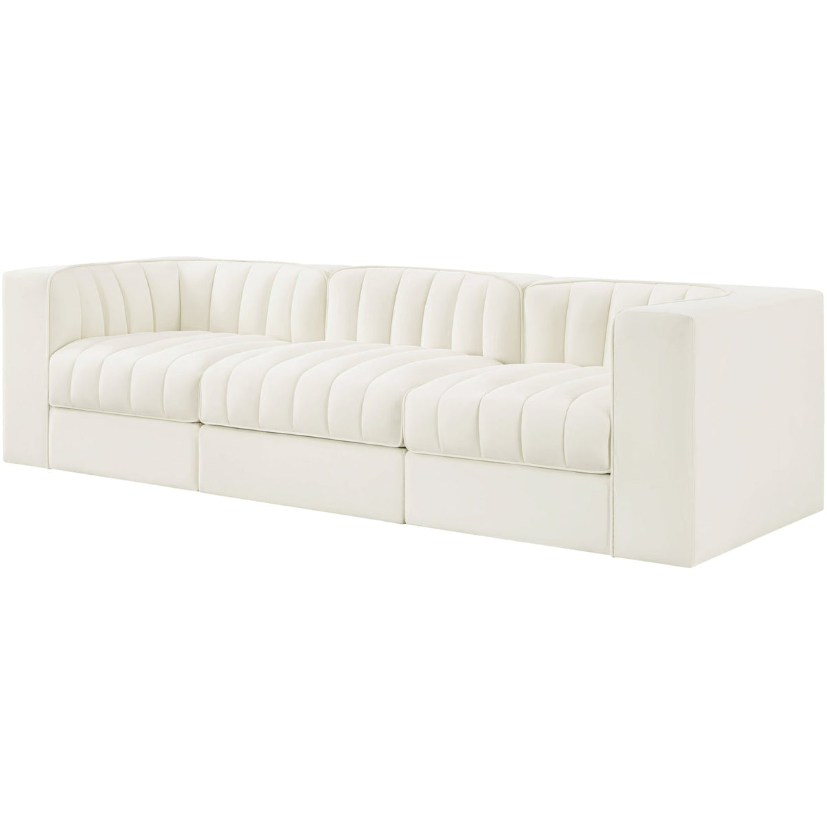 Rummi Cream Velvet Performance Fabric Upholstered 3 Piece Modular Sofa
