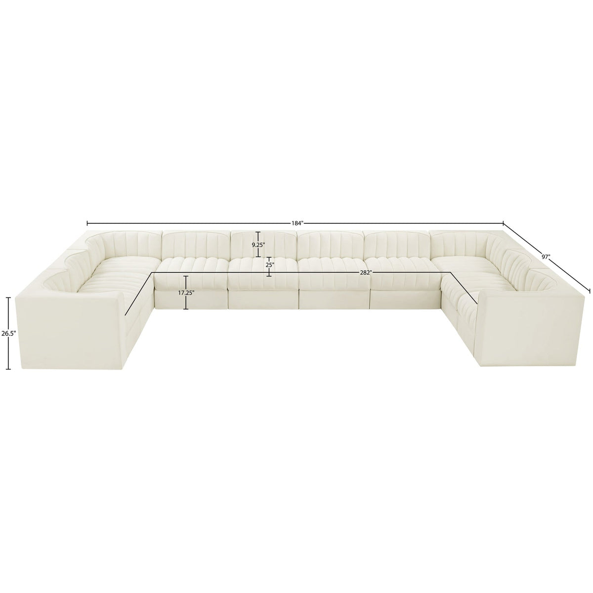 Rummi Cream Velvet Performance Fabric Upholstered 10 Piece Modular Sectional Sofa