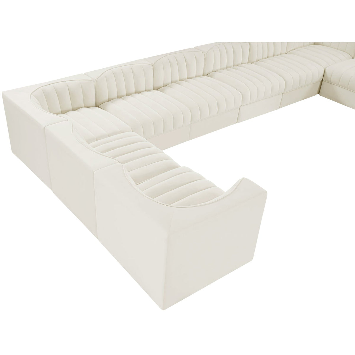 Rummi Cream Velvet Performance Fabric Upholstered 10 Piece Modular Sectional Sofa