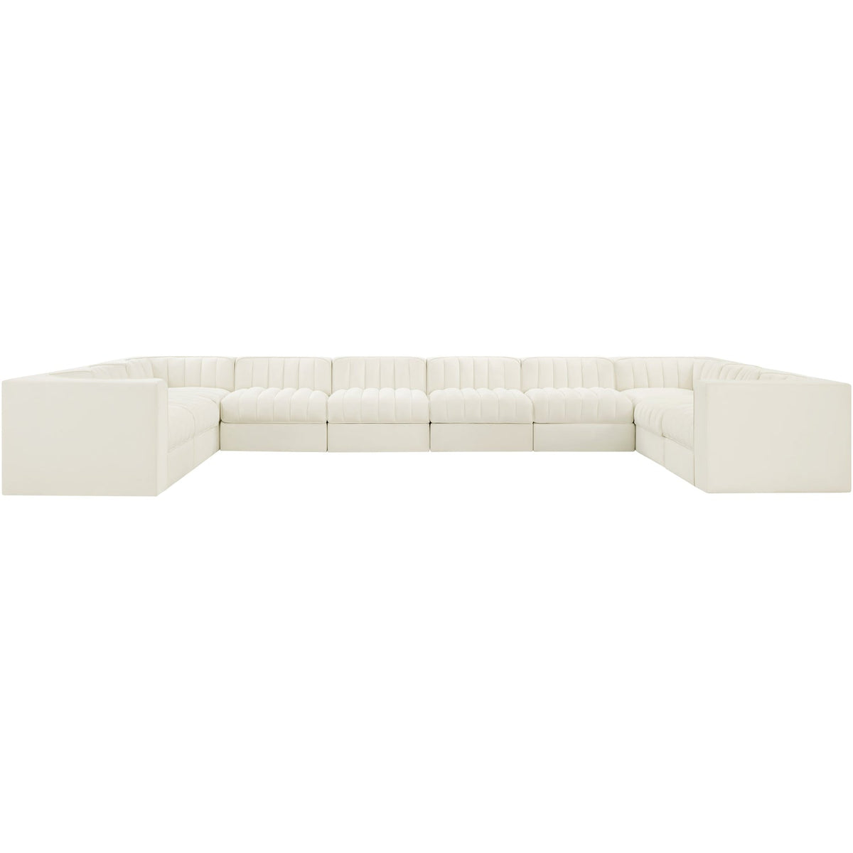 Rummi Cream Velvet Performance Fabric Upholstered 10 Piece Modular Sectional Sofa