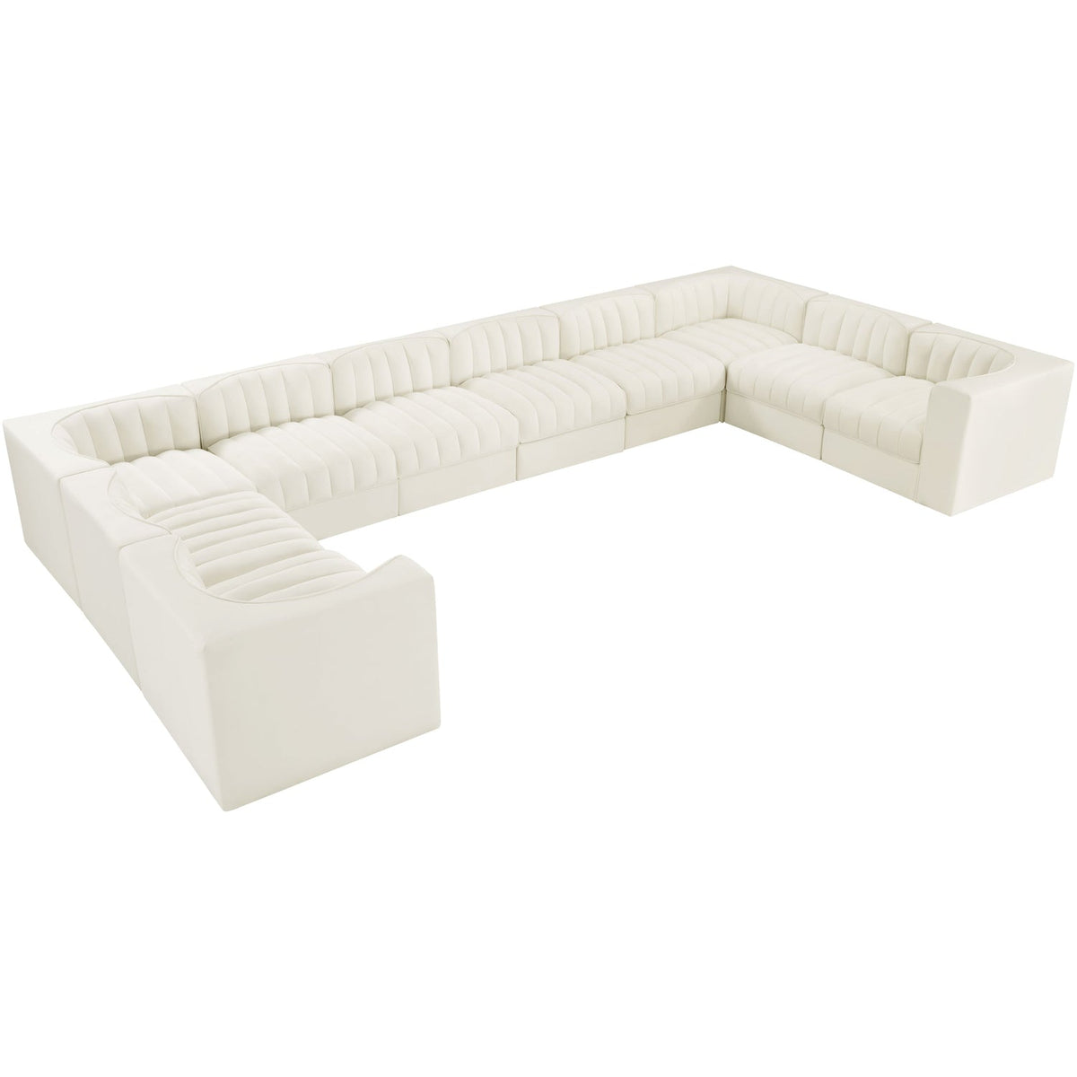 Rummi Cream Velvet Performance Fabric Upholstered 10 Piece Modular Sectional Sofa