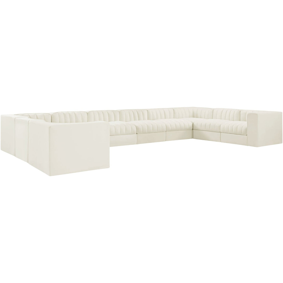 Rummi Cream Velvet Performance Fabric Upholstered 10 Piece Modular Sectional Sofa