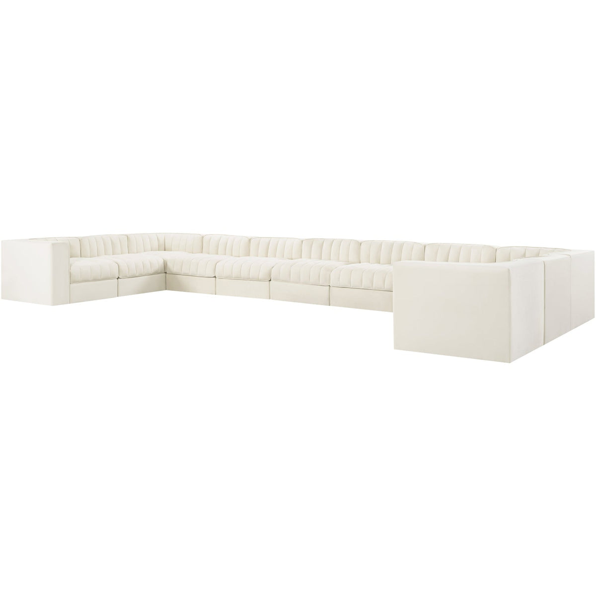Rummi Cream Velvet Performance Fabric Upholstered 11 Piece Modular Sectional Sofa