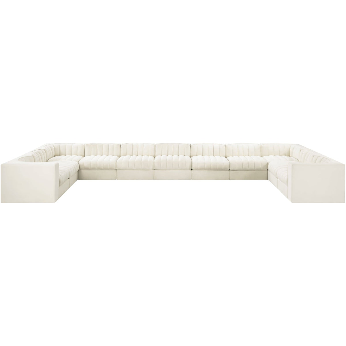 Rummi Cream Velvet Performance Fabric Upholstered 11 Piece Modular Sectional Sofa