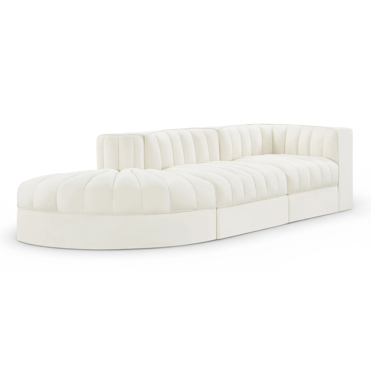 Rummi Cream Velvet Performance Fabric Upholstered 3pc. Modular Sectional in cream velvet, primary product view