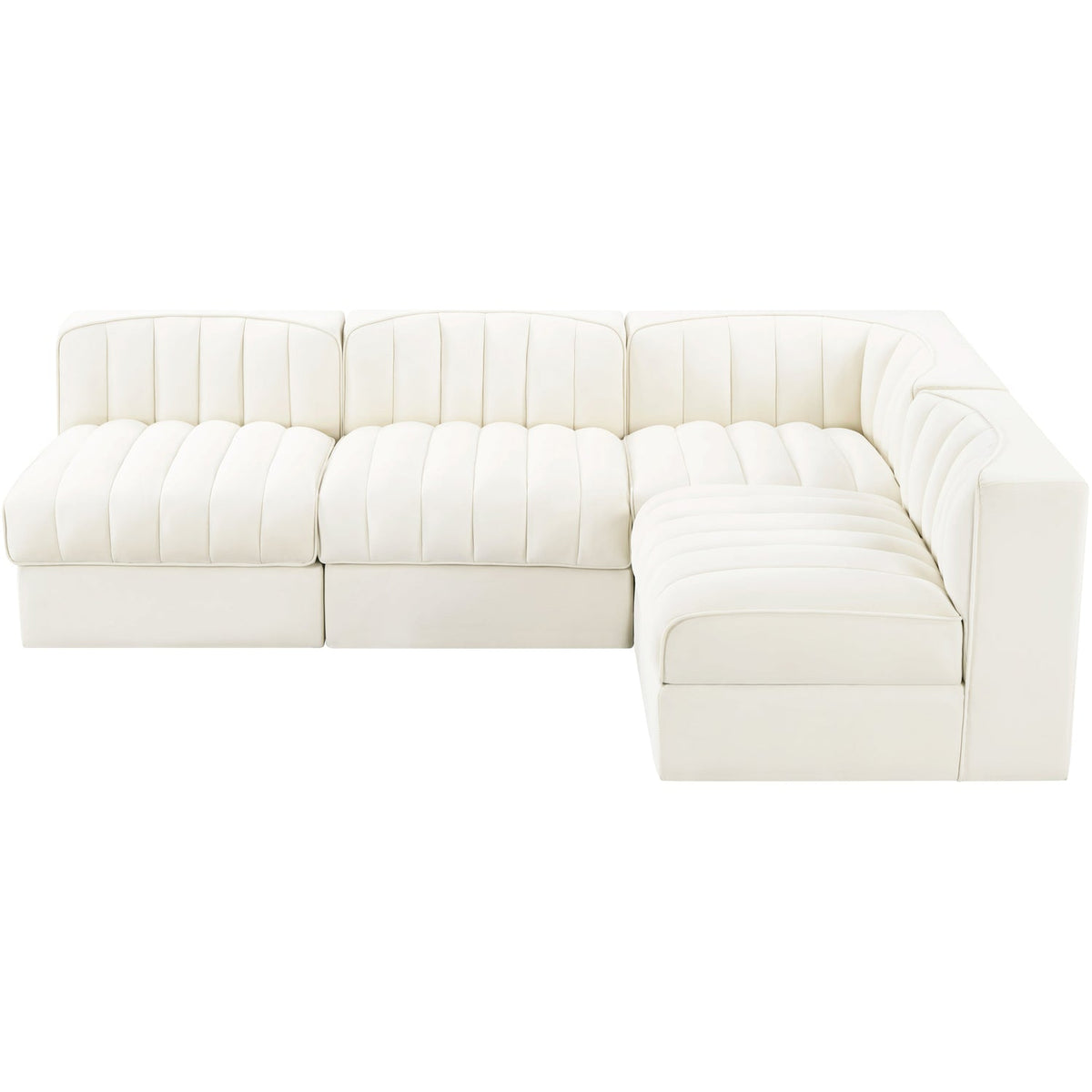 Rummi Cream Velvet Performance Fabric Upholstered 4 Piece Modular Sectional Sofa