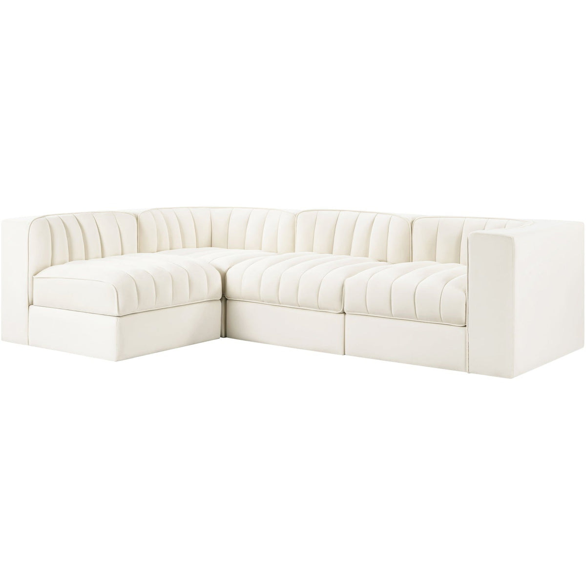 Rummi Cream Velvet Performance Fabric Upholstered 4 Piece Modular Sectional Sofa