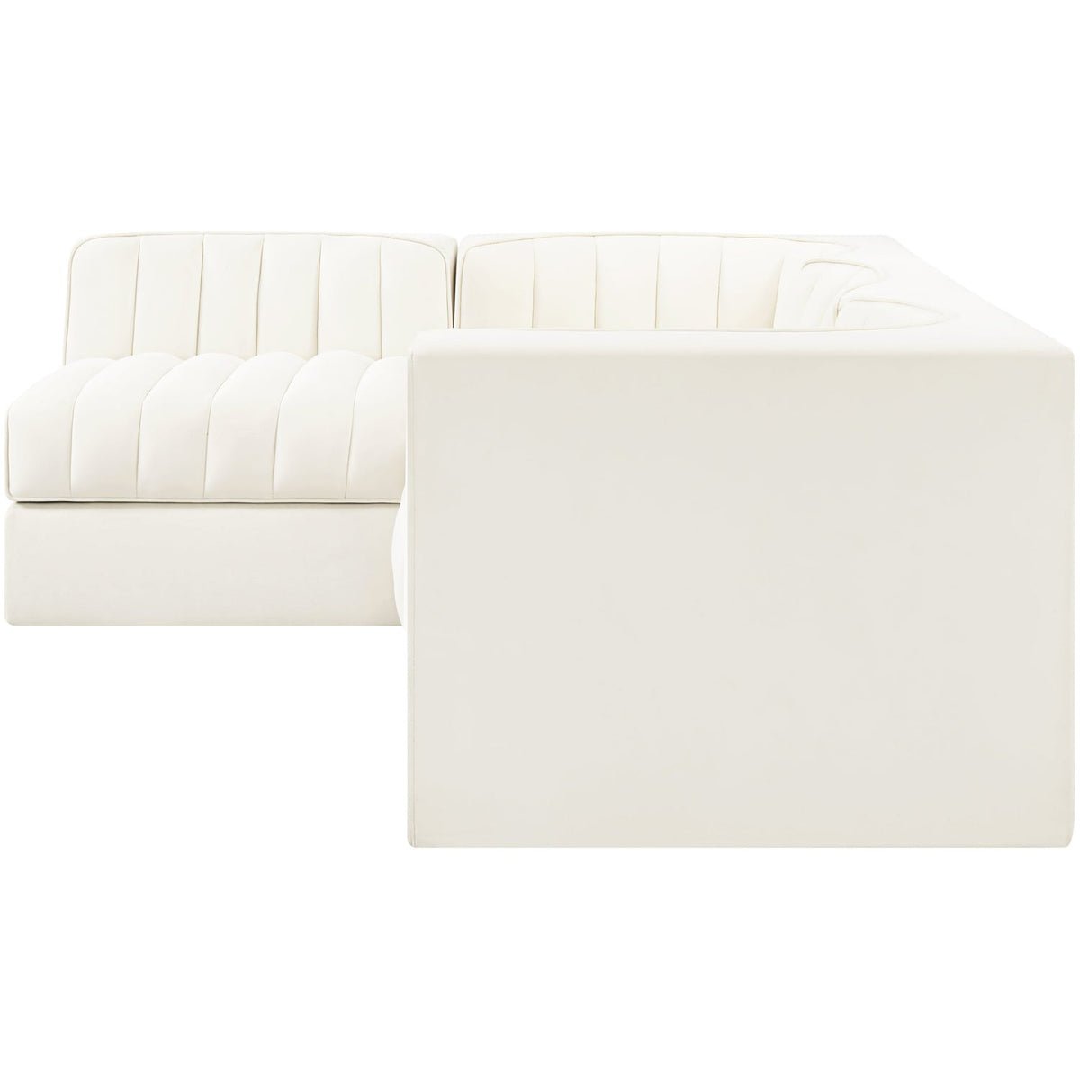 Rummi Cream Velvet Performance Fabric Upholstered 4 Piece Modular Sectional Sofa
