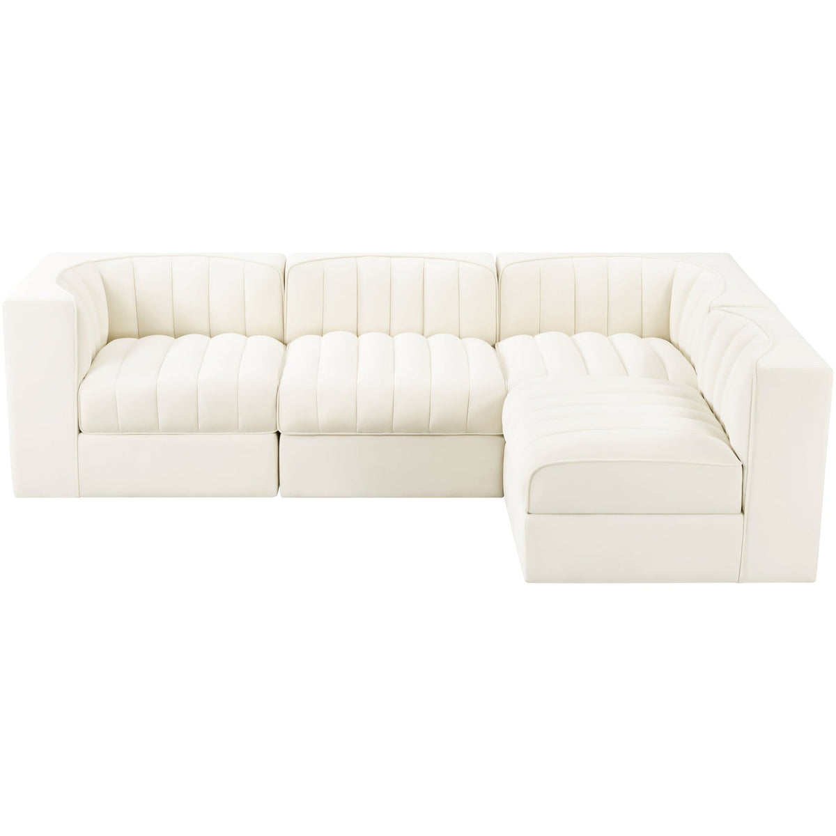 Rummi Cream Velvet Performance Fabric Upholstered 4 Piece Modular Sectional Sofa