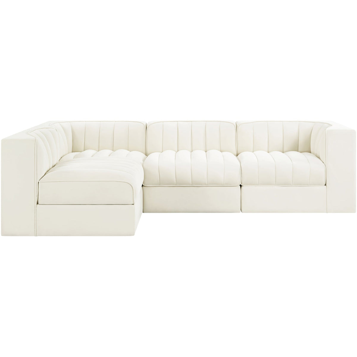 Rummi Cream Velvet Performance Fabric Upholstered 4 Piece Modular Sectional Sofa