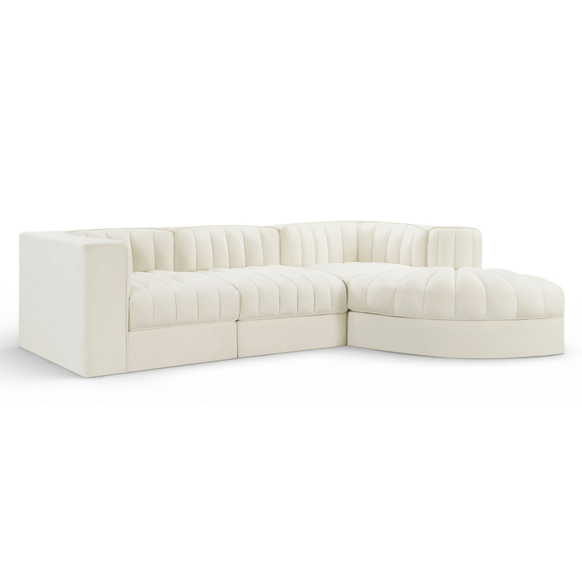 Rummi Cream Velvet Performance Fabric Upholstered 4pc. Modular Sectional in cream velvet, 97"W x 68"D, primary product view