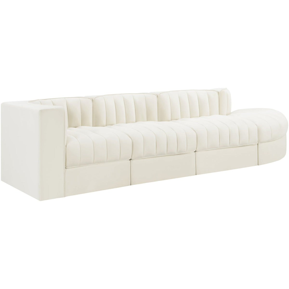 Rummi Cream Velvet Performance Fabric Upholstered 4 Piece Modular Sectional Sofa