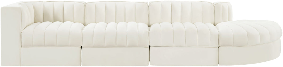 Rummi Cream Velvet Performance Fabric Upholstered 4 Piece Modular Sectional Sofa
