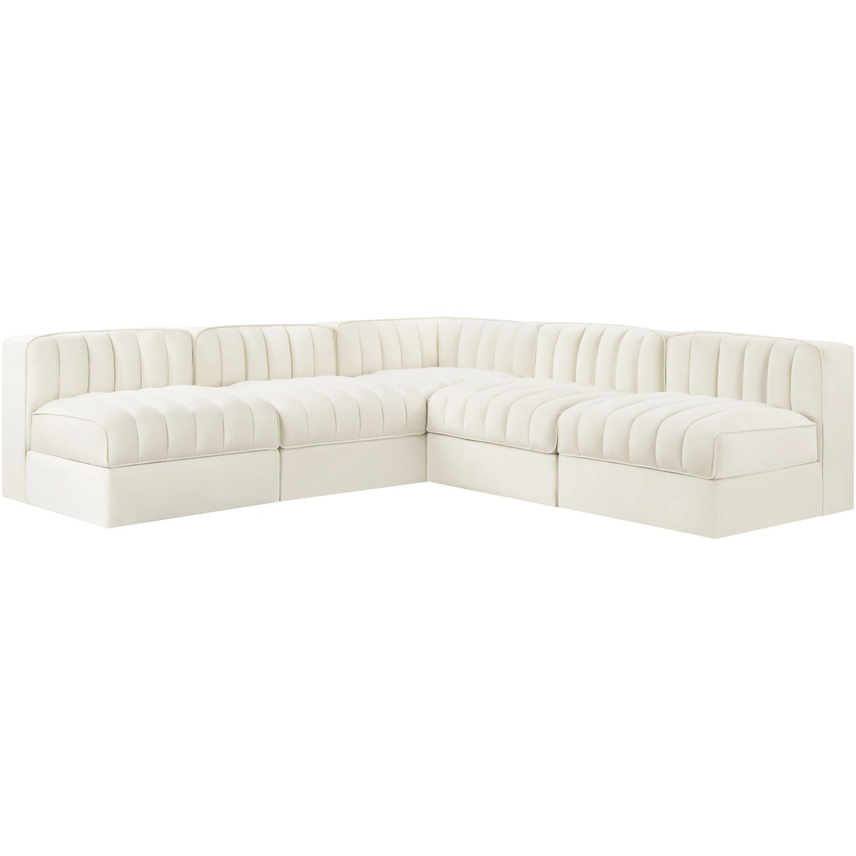 Rummi Cream Velvet Performance Fabric Upholstered 5 Piece Modular Sectional Sofa