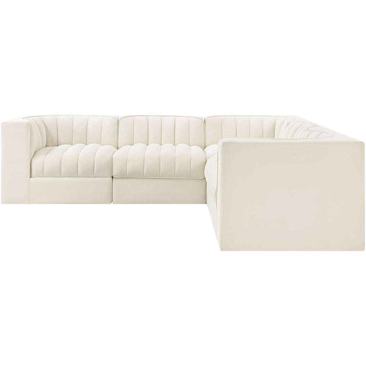 Rummi Cream Velvet Performance Fabric Upholstered 5 Piece Modular Sectional Sofa