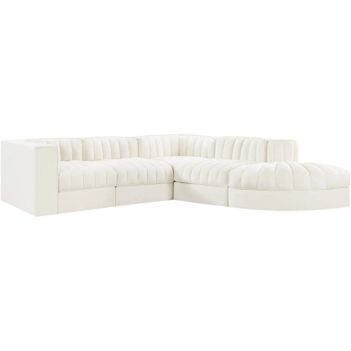 Rummi Cream Velvet Performance Fabric Upholstered 5 Piece Modular Sectional Sofa