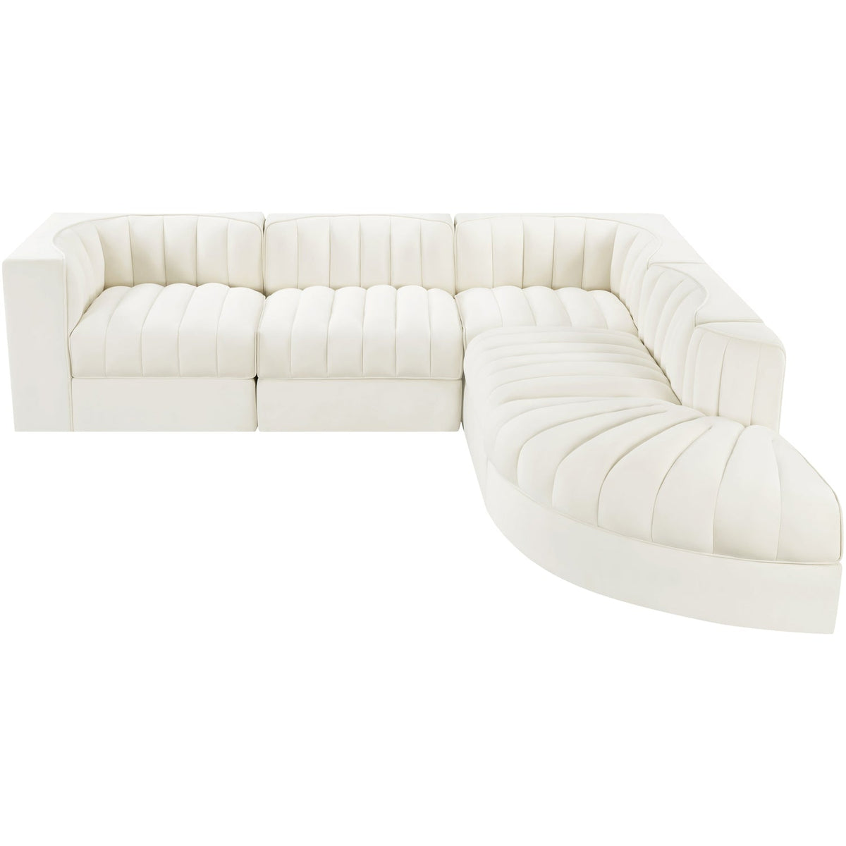 Rummi Cream Velvet Performance Fabric Upholstered 5 Piece Modular Sectional Sofa