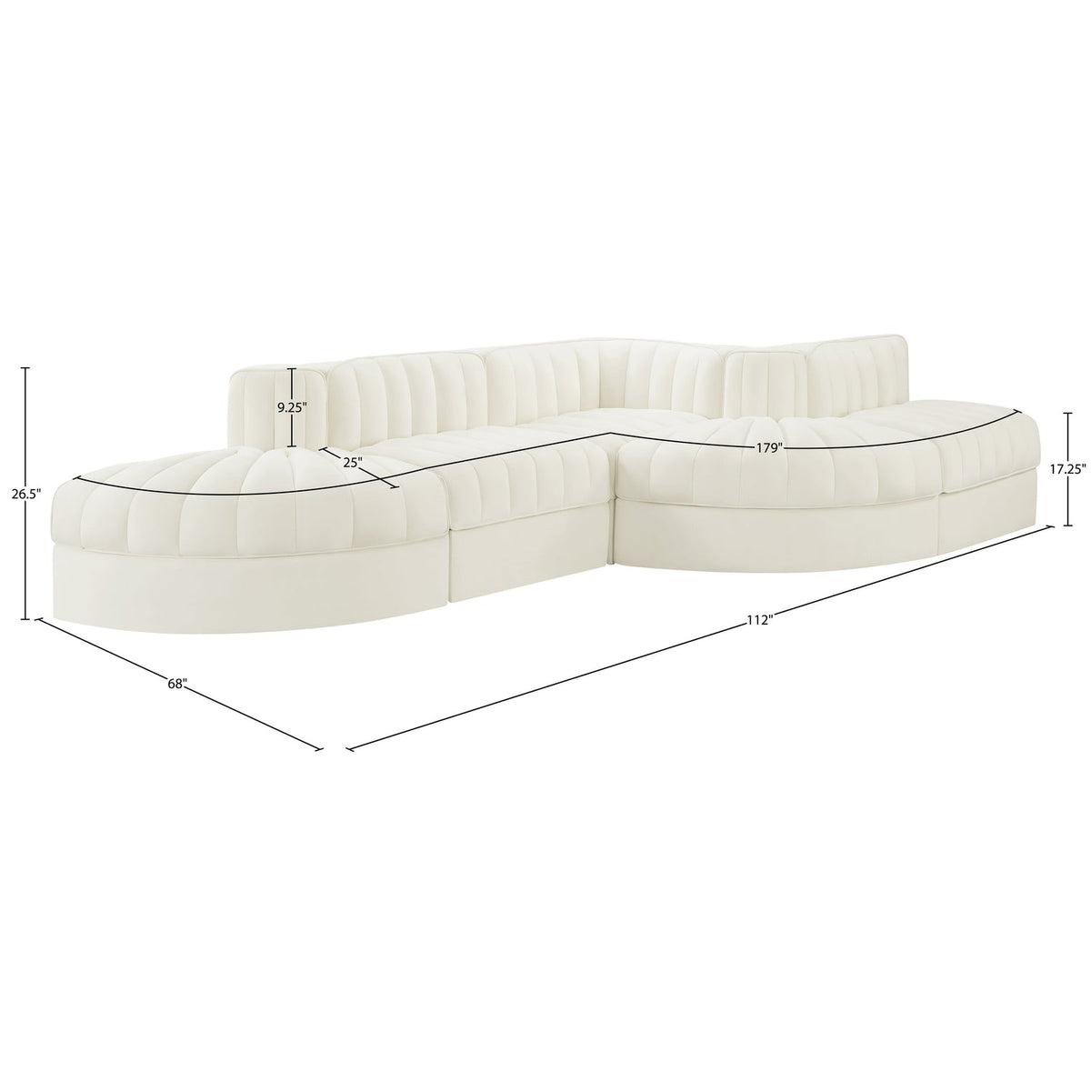 Rummi Cream Velvet Performance Fabric Upholstered 5 Piece Modular Sectional Sofa