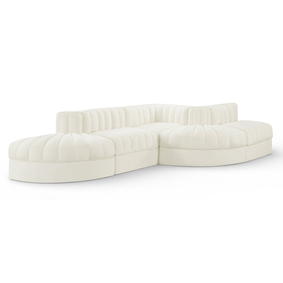 Rummi Cream Velvet Performance Fabric Upholstered 5pc. Modular Sectional in cream velvet, 112"W x 68"D, primary product view