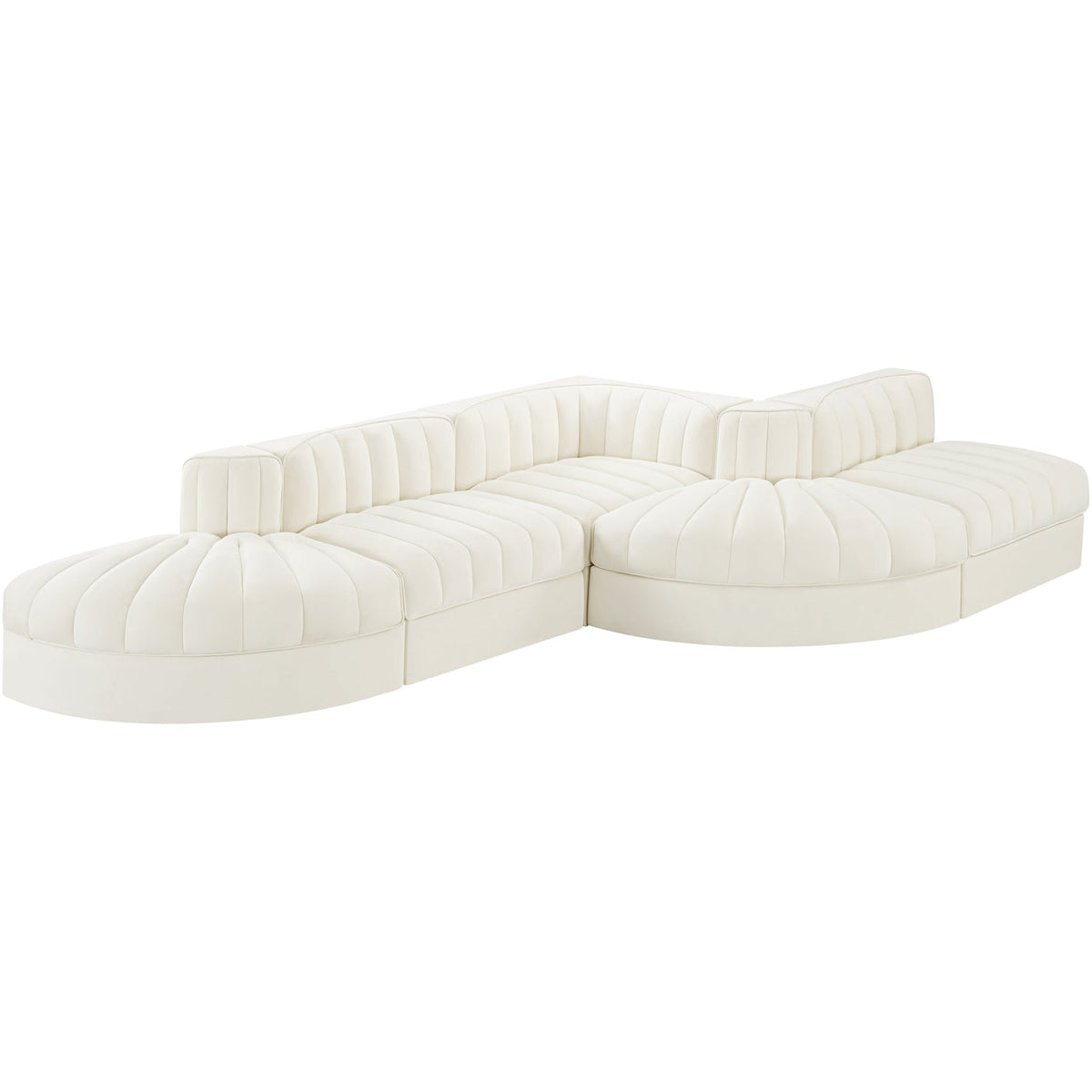 Rummi Cream Velvet Performance Fabric Upholstered 5 Piece Modular Sectional Sofa