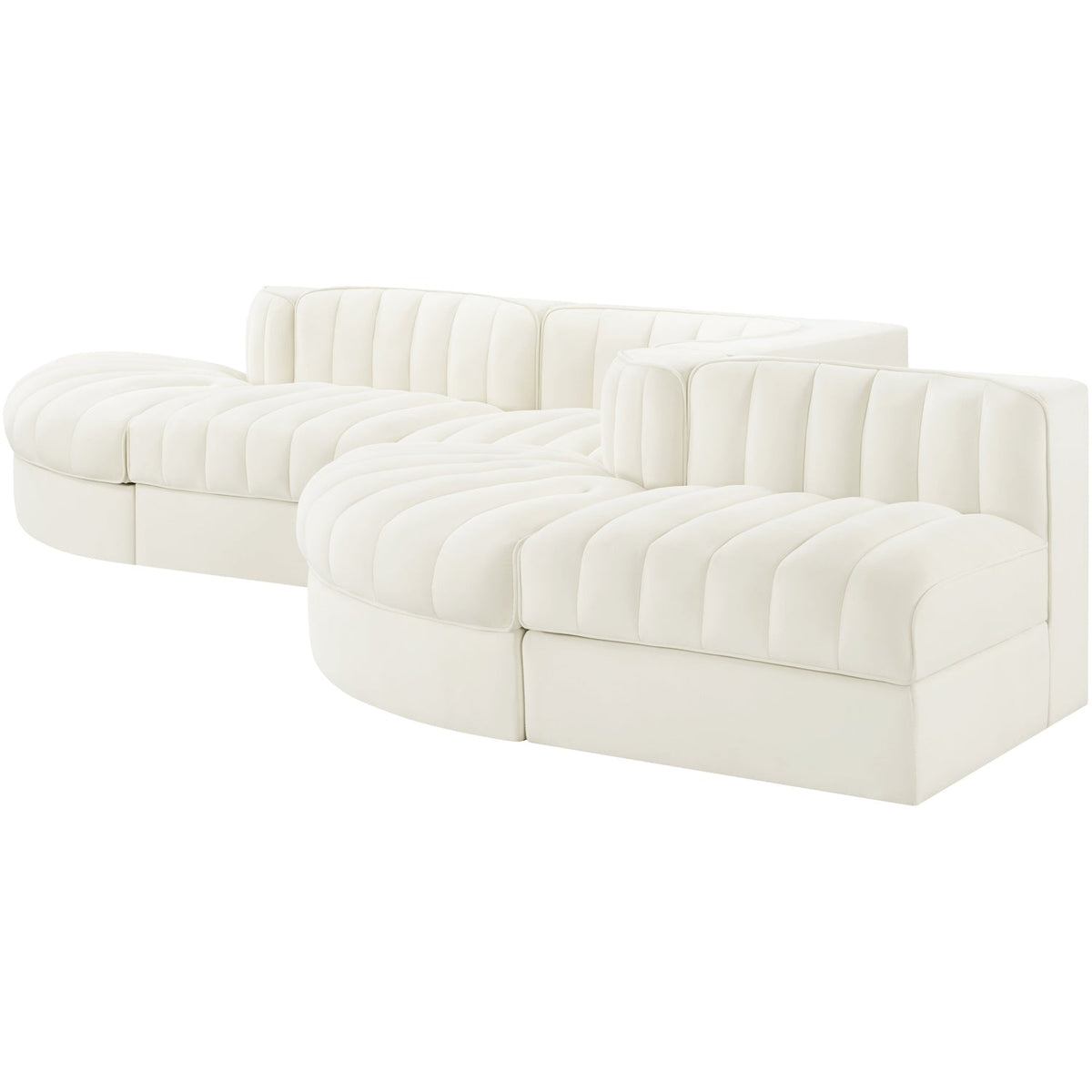 Rummi Cream Velvet Performance Fabric Upholstered 5 Piece Modular Sectional Sofa