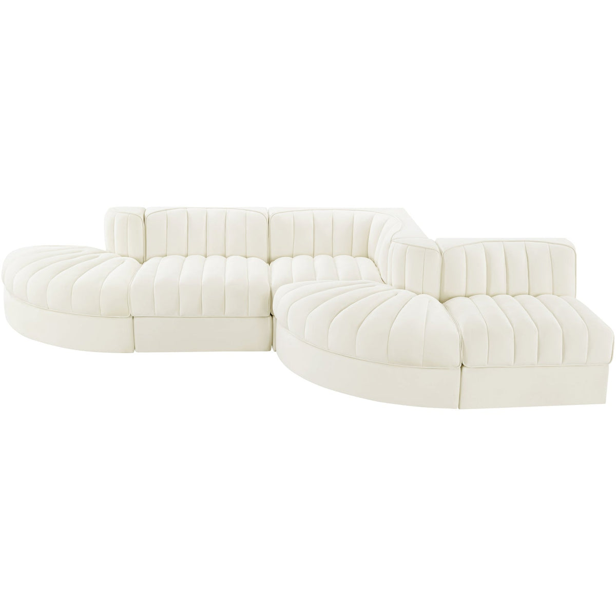 Rummi Cream Velvet Performance Fabric Upholstered 5 Piece Modular Sectional Sofa