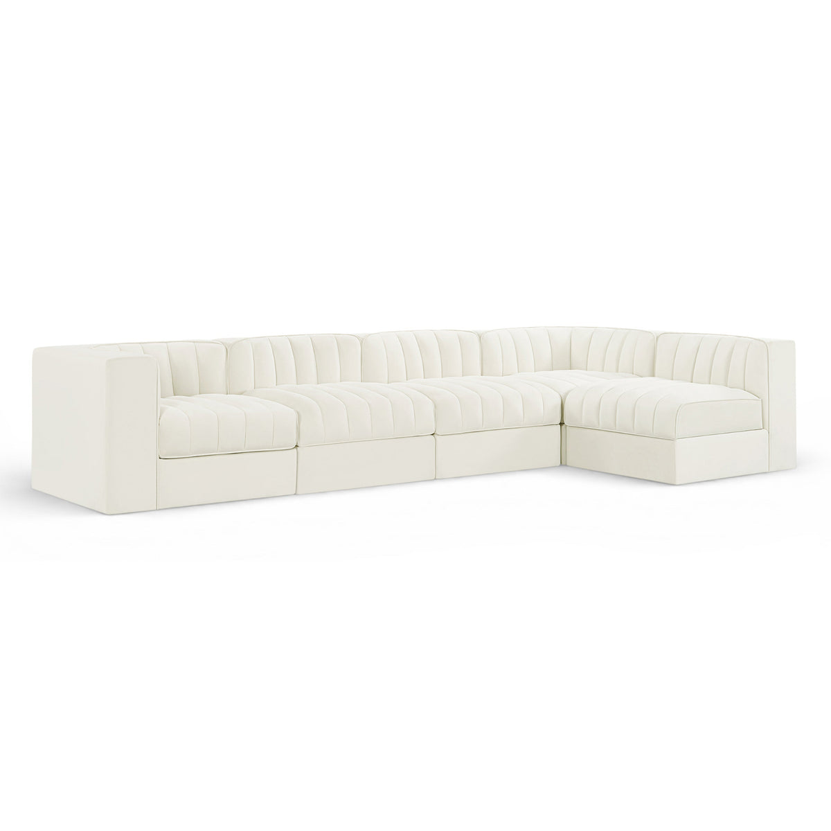 Rummi Cream Velvet Performance Fabric Upholstered 5pc. Modular Sectional in cream velvet, 126"W x 63"D, primary product view