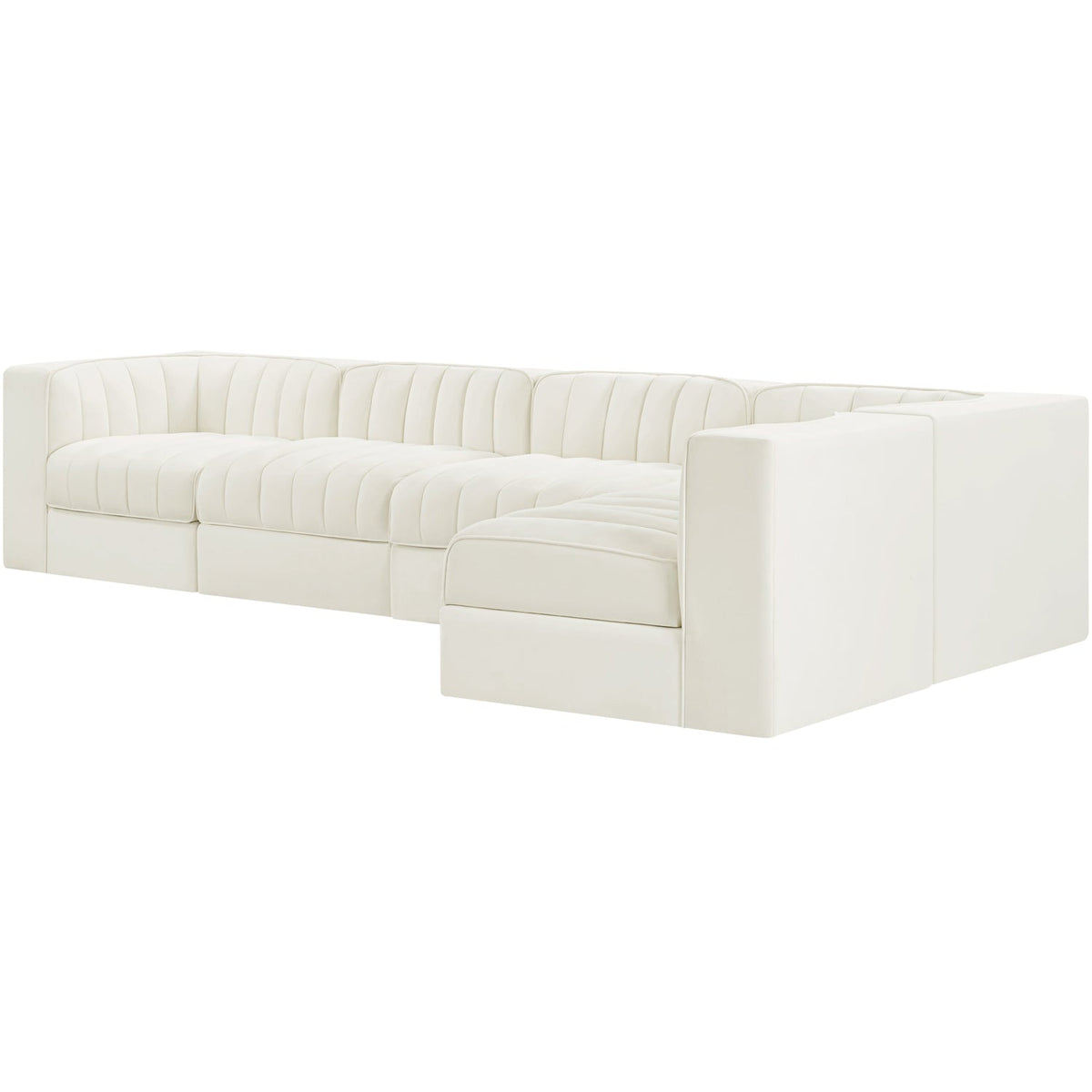 Rummi Cream Velvet Performance Fabric Upholstered 5 Piece Modular Sectional Sofa