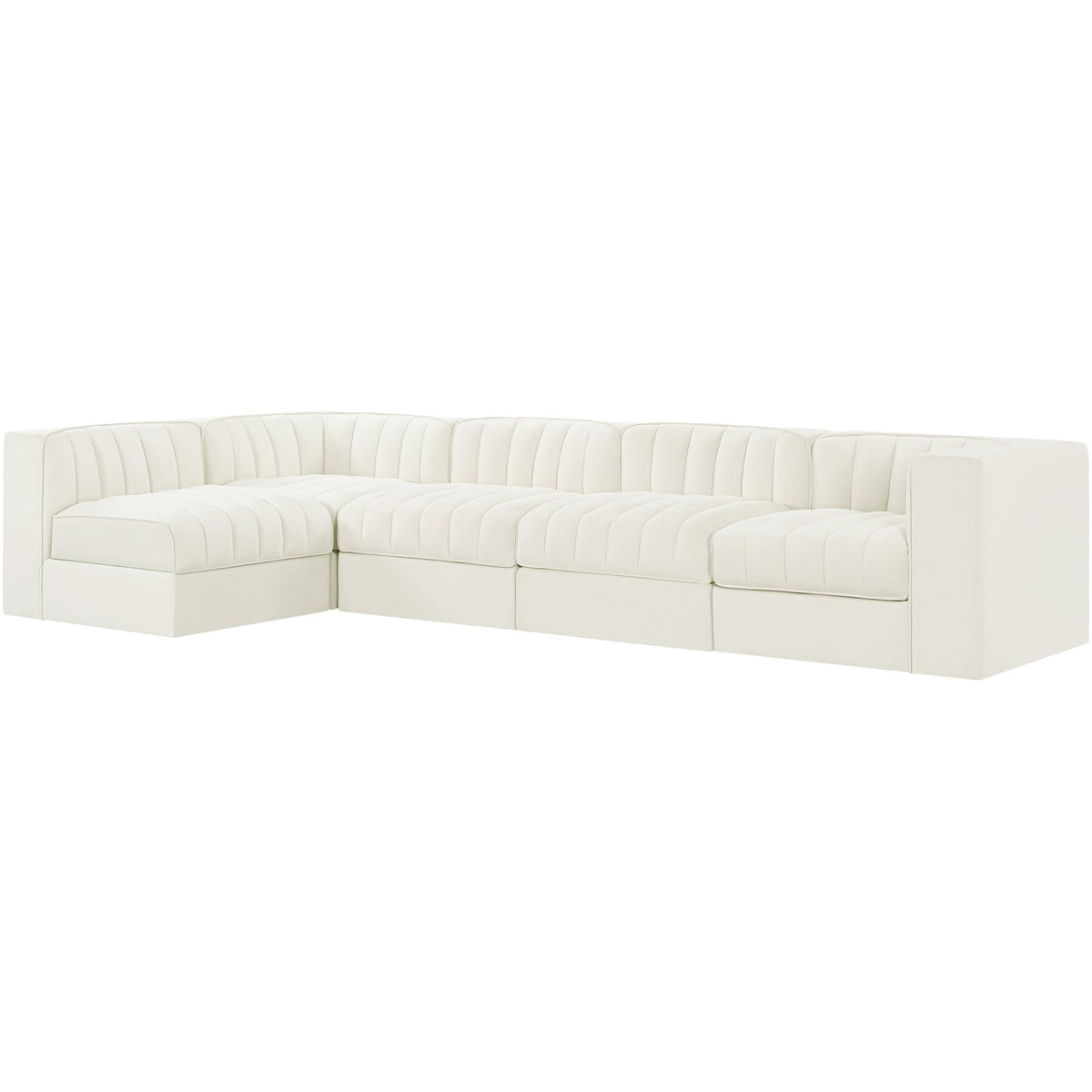 Rummi Cream Velvet Performance Fabric Upholstered 5 Piece Modular Sectional Sofa
