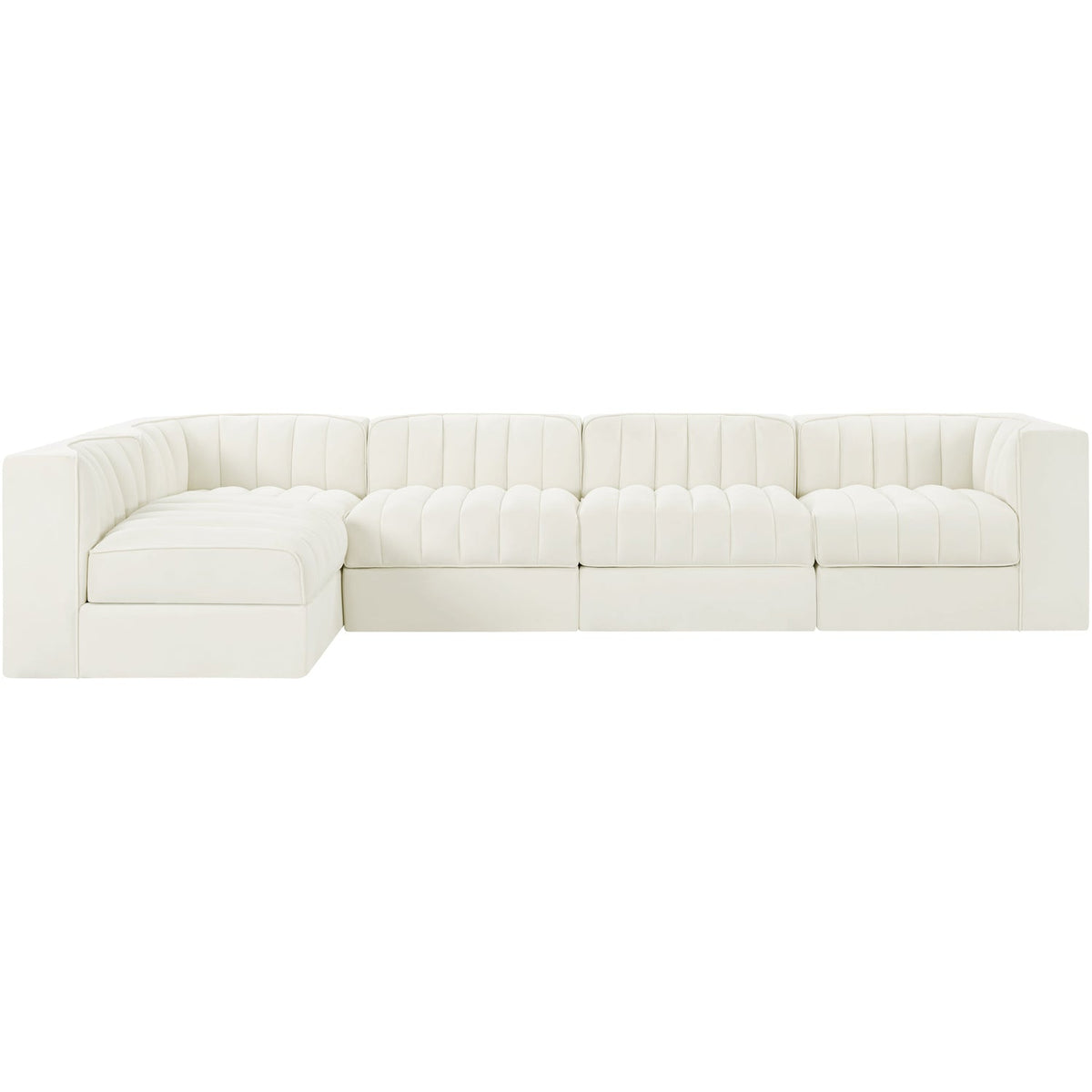 Rummi Cream Velvet Performance Fabric Upholstered 5 Piece Modular Sectional Sofa