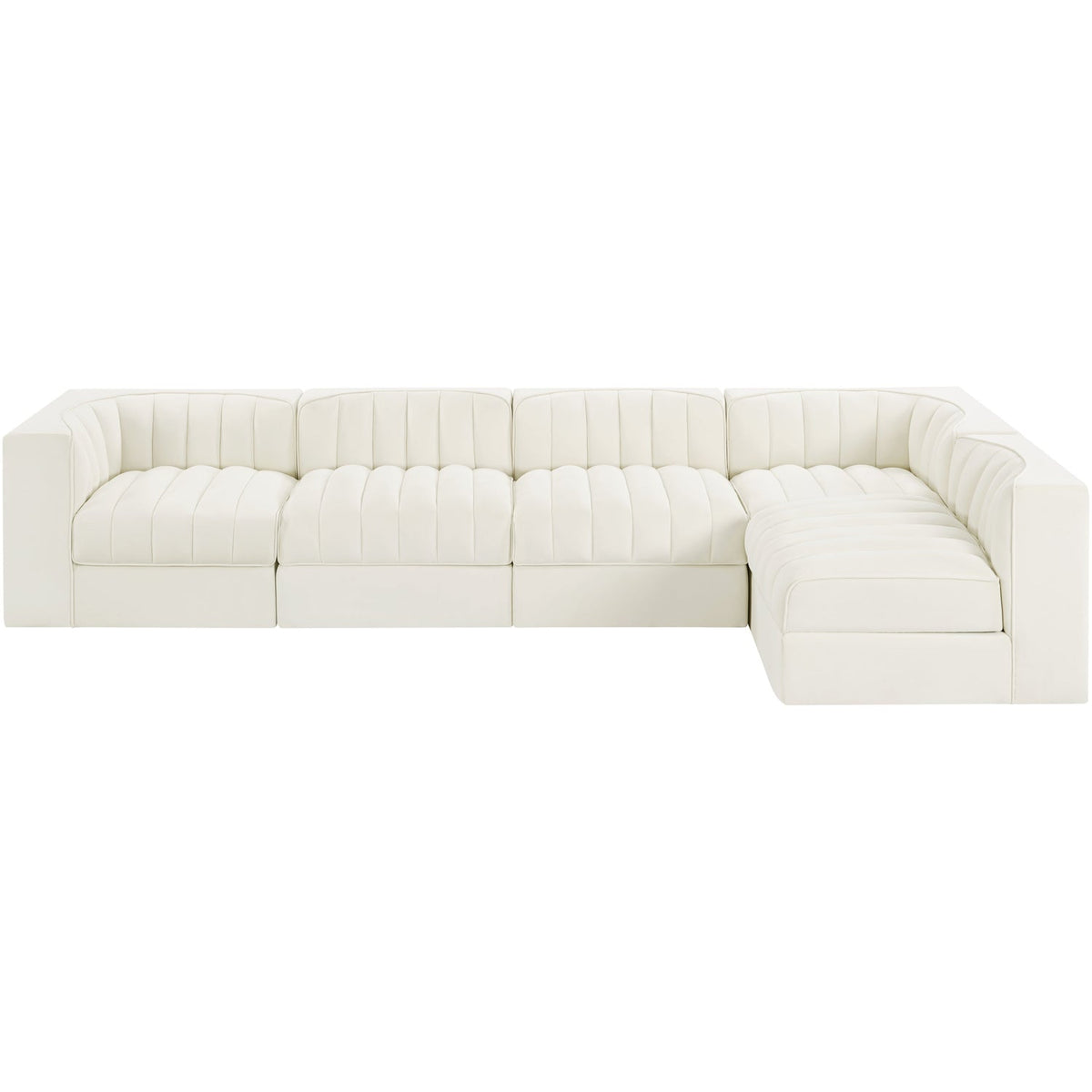 Rummi Cream Velvet Performance Fabric Upholstered 5 Piece Modular Sectional Sofa