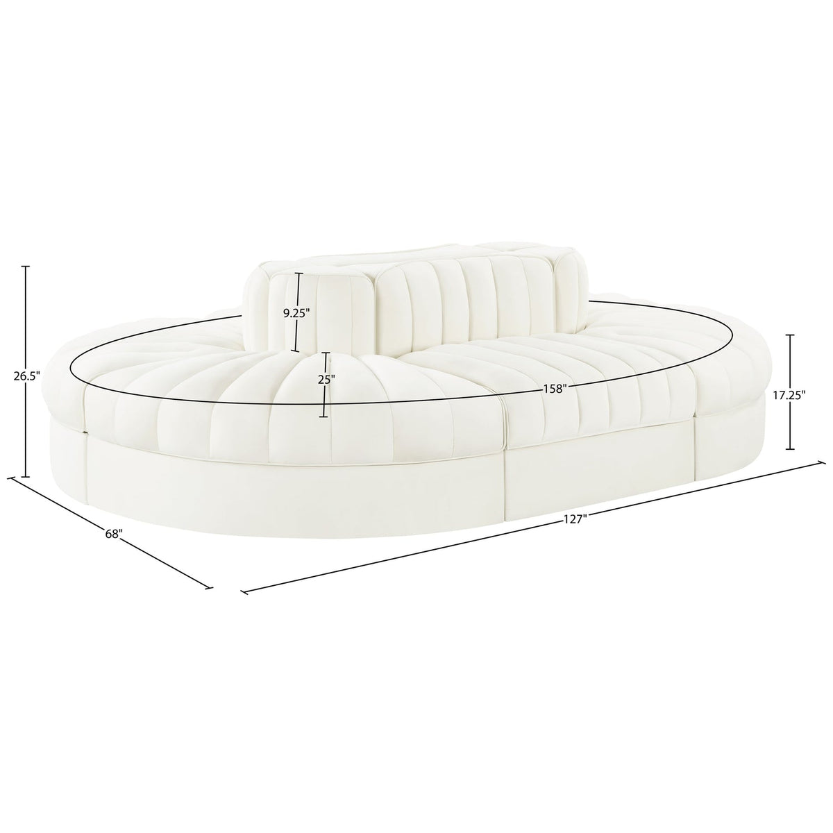 Rummi Cream Velvet Performance Fabric Upholstered 6 Piece Modular Sectional Sofa